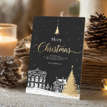 Gold & Black Merry Christmas Calligraphic Folded 
