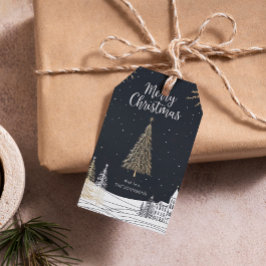 Gold & Black Merry Christmas Holiday Cadeaulabel