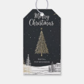 Gold & Black Merry Christmas Holiday Cadeaulabel (Voorkant)
