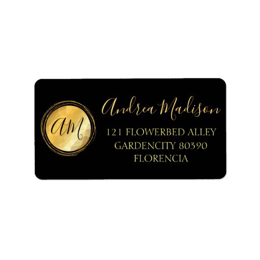 Gold Black met minimaal metalen monogram Etiket (Voorkant)