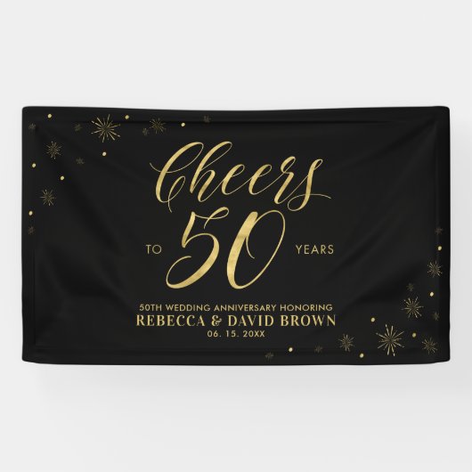 Gold & Black Modern 50th Wedding Jubileum Spandoek (Horizontaal)