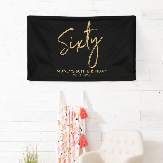 Gold & Black Modern 60e verjaardag feestdag Spandoek (Insitu)