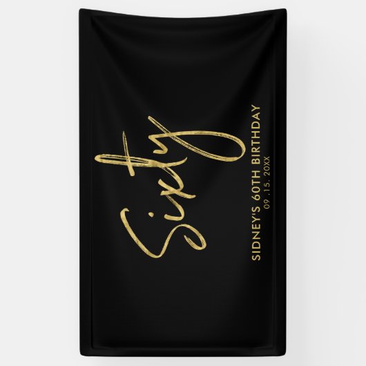 Gold & Black Modern 60e verjaardag feestdag Spandoek (Verticaal)