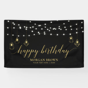 Gold & Black Modern Happy Birthday-banner Spandoek