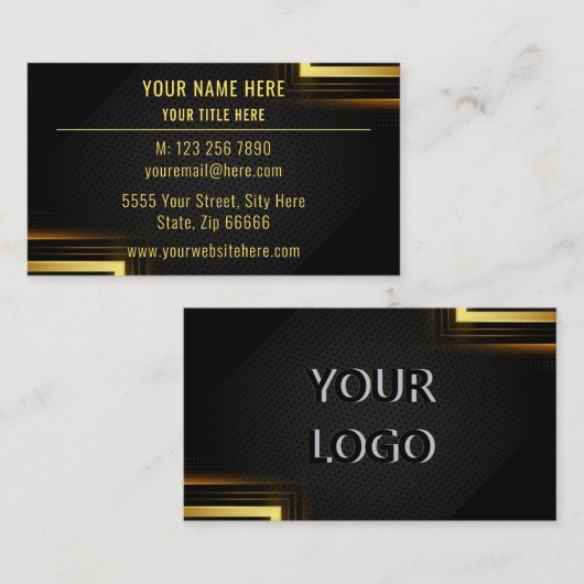 Gold Black Modern Visitekaartje met Logo (Voorkant / Achterkant)