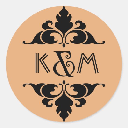 Gold Black moderne kunst deco bruiloft Ronde Sticker (Voorkant)