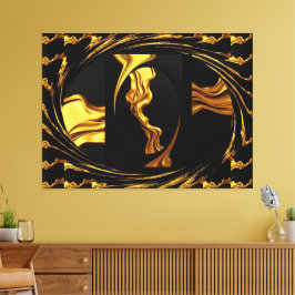 Gold Black Monochrome - Opulent Swirl Liquid Gold  Canvas Afdruk