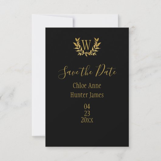 Gold Black Monogram Elegant Save The Date (Voorkant)