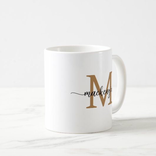 Gold Black Monogram Script Name Elegant Custom Koffiemok (Voorkant rechts)