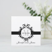 Gold Black Monogram sparen de datum bruiloft Save The Date (Staand voorkant)