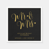 Gold black Mr en Mrs elegant script bruiloft Servet (Voorkant)