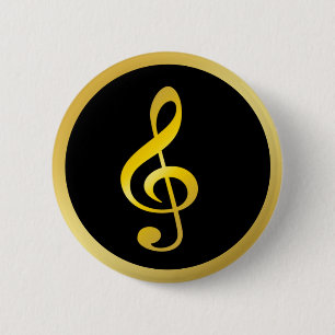 Gold Black Music Symbool Clef Notes Ronde Button 5,7 Cm