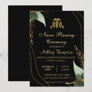 Gold Black Nursing Pinning Ceremonie Kaart