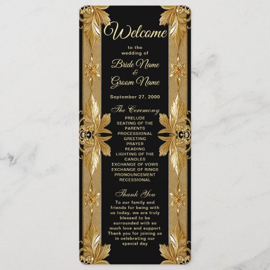 Gold Black Ornate Floral Wedding Programme (Devant)