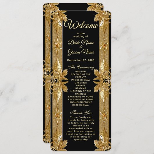 Gold Black Ornate Floral Wedding Programme (Devant / Derrière)