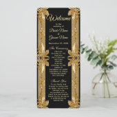 Gold Black Ornate Floral Wedding Programme (Debout devant)