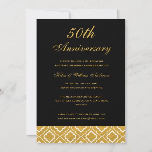 Gold Black Pattern 50th Wedding Jubileum Kaart (Voorkant)