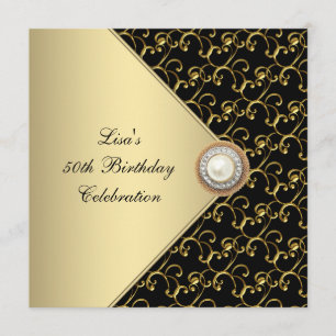 Gold Black Pearl Classy 50th Birthday Party Kaart