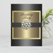 Gold & Black Pearl Design Invitation Anniversaire (Debout devant)