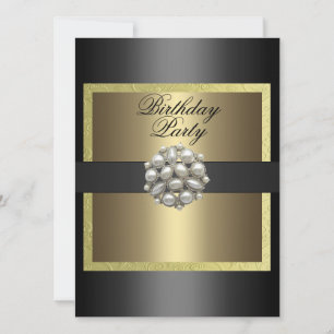 Gold & Black Pearl Design verjaardagsuitnodiging Kaart