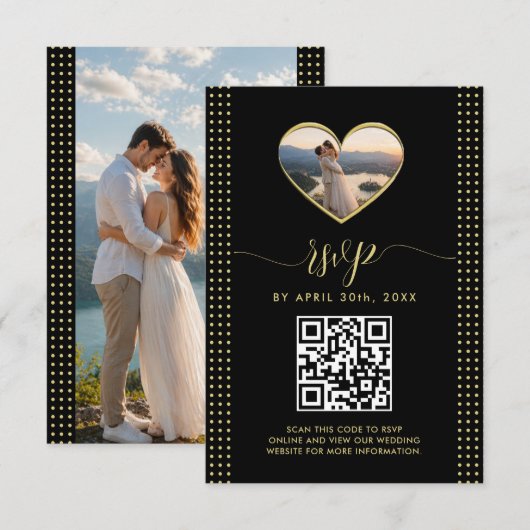 Gold & Black Polka Dot Personalized wedding RSVP Kaartje (Voorkant / Achterkant)