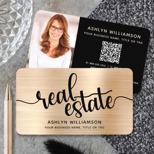 Gold Black Real Estate Agent QR Code Fotomakelaar Visitekaartje