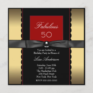 Gold Black Red 50th Birthday Party Kaart