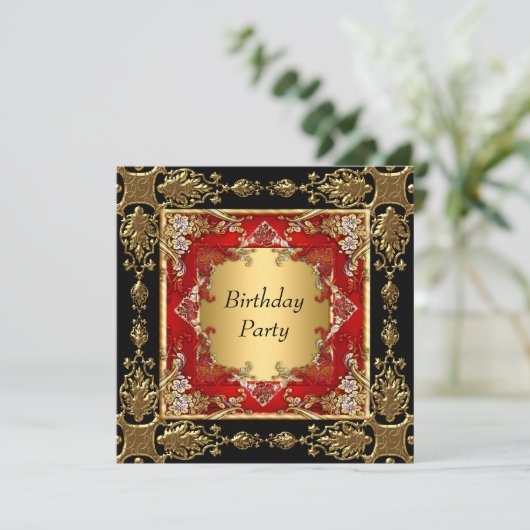 Gold Black Red Birthday (rood zwart goud) Kaart (Staand voorkant)