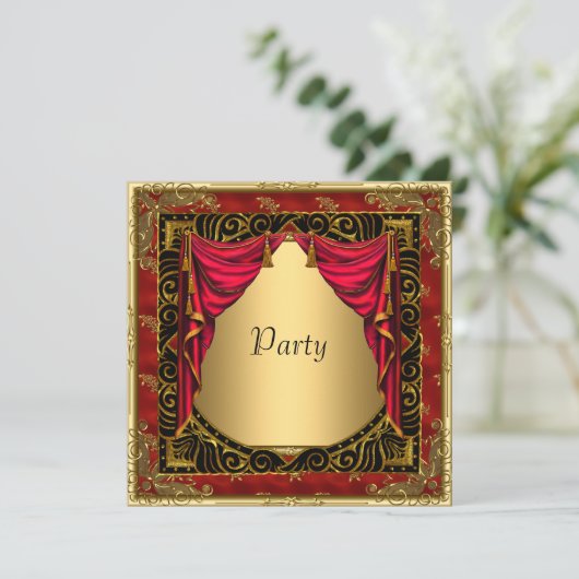 Gold Black Red rétro Invitation (Debout devant)