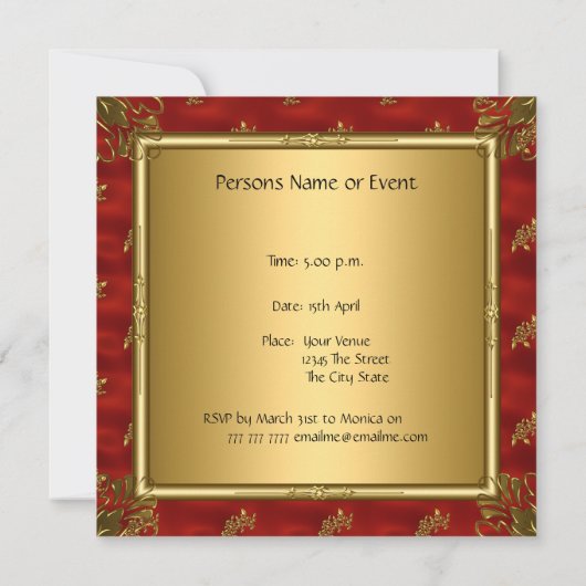 Gold Black Red rétro Invitation (Dos)