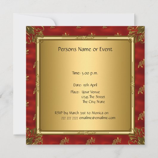 Gold Black Red rétro Invitation (Dos)