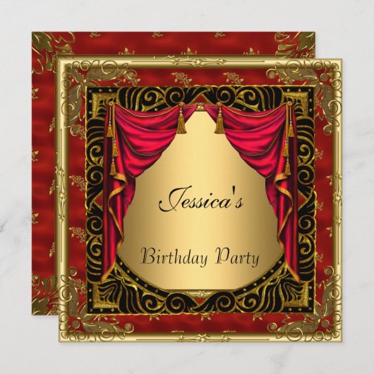 Gold Black Red rétro Invitation (Devant / Derrière)