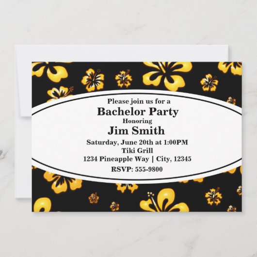 Gold Black Retro Floral Black Invitation (Devant)