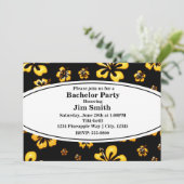 Gold Black Retro Floral Black Invitation (Debout devant)