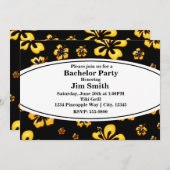 Gold Black Retro Floral Black Invitation (Devant / Derrière)