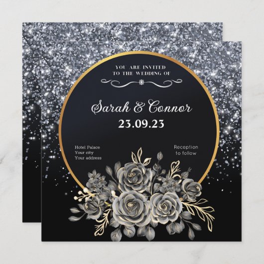 Gold Black Roos Silver Glitter Weddenschap (Voorkant / Achterkant)