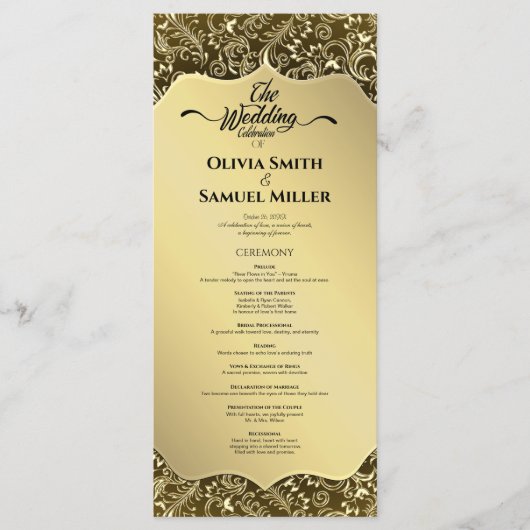 Gold Black Royal Damask Wedding Program Programma (Voorkant)