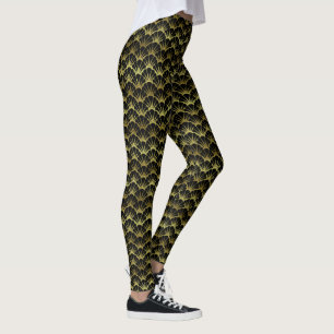 Gold Black Scallop Shell Art Deco Retro Patroon Leggings