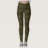 Gold Black Scallop Shell Art Deco Retro Patroon Leggings (Voorkant)