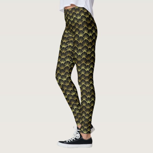 Gold Black Scallop Shell Art Deco Retro Patroon Leggings (Links)