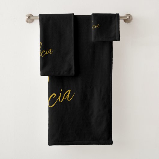 Gold black signature script name gepersonaliseerd bad handdoek (Insitu)