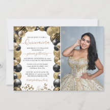 Gold Black Sparkle Quinceanera-ballon Uitnodigen f