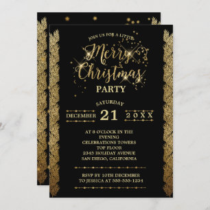 Gold Black Sparkles Merry Kerstparty Kaart