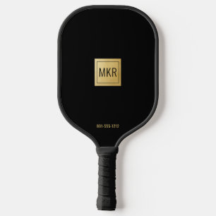 Gold Black Square Monogramed Pickleball Paddle