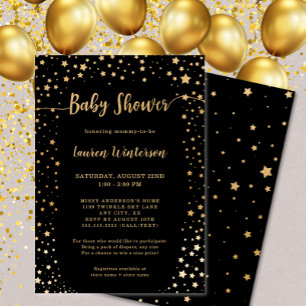 Gold Black Stars Baby shower Uitnodiging