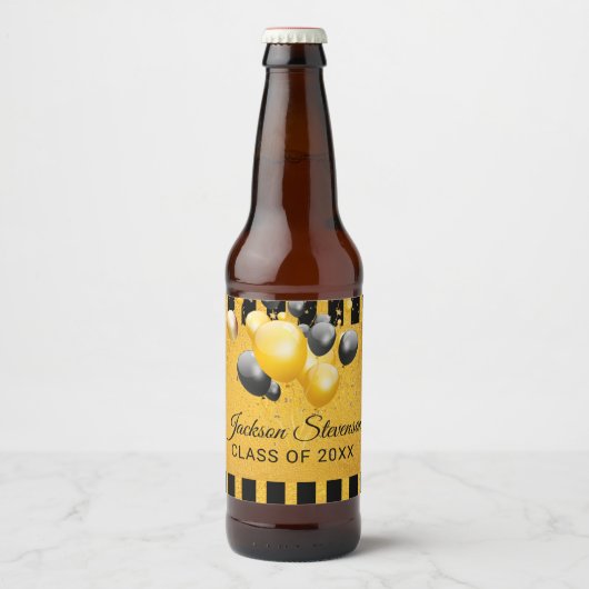 Gold Black Stripes Graduing Party Beer Bot Bier Etiket (Voorkant)