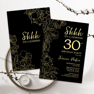 Gold Black Surprise 30th Birthday Kaart