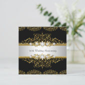 Gold Black Swirl 50th Wedding Jubileum Invite Kaart (Staand voorkant)