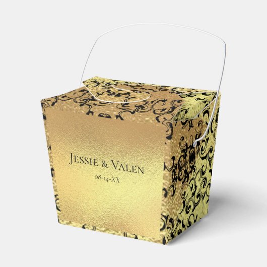 Gold & Black Swirl Gothic Wedding Bedankdoosjes (Voorkant Zijde)