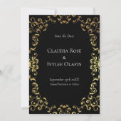 Gold & Black Swirl Gothic Wedding Kaart (Voorkant)